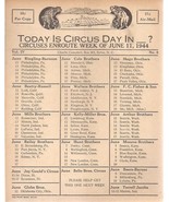 1944 CIRCUS DAY ROUTE CARD (June 11) Ringling-Barnum Bailey Hugo Beatty-... - $17.63 CAD