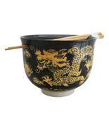 Black And Yellow Dragon King Ceramic Donburi Ramen Bowl With Chopsticks Set - €16,29 EUR