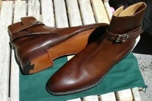 Handmade Jodhpur Brown Color Buckle Closure Leather Boot - $179.99