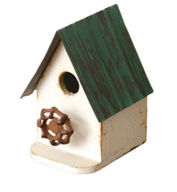 Country Farmhouse Style Tin Roof Birdhouse With Garden Faucet Perch - $29.69