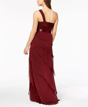 Adrianna Papell Womens One Shoulder Tiered Chiffon Gown, 6, Deep Wine - £156.12 GBP