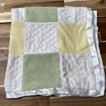 Cocalo Green Yellow White Satin Plush Block Square Patchwork Baby Blanket *READ* - £20.18 GBP