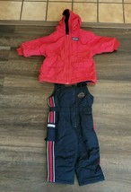 Land&#39;s End Boys Red Hooded Jacket Coat &amp; Old Navy Bib Overall Snowpants 18-24 2T - £31.00 GBP