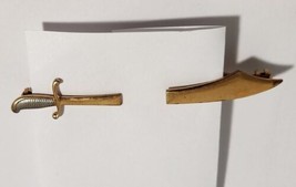 VINTAGE ANSON TIE BAR CLIP CLASP STAY Gold Tone Scimitar Sword Silver Ha... - $23.74