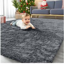 Plush Grey Shaggy Area Rug 4x5.9 ft - Machine Washable for Living Room &amp;... - $32.62