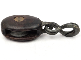 Antique Nautical Rigging Pulley Two Hooks Oval Wood Steel Vintage Sailin... - £37.16 GBP