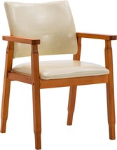 Mid-Century Nob Dining Side Chair With Beige Faux Leather Seat And Handrail - £91.40 GBP