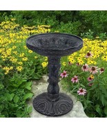 Outdoor Garden Fiberglass Bird Bath in Black Charcoal Stone Finish - $6,178.96 MXN