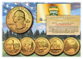 2011 America The Beautiful 24K GOLD PLATED Quarters Parks 5-Coin Set w/C... - £12.47 GBP
