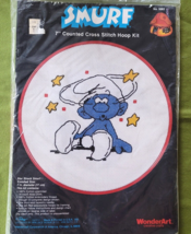 Star Struck Smurf Counted Cross Stitch Kit 7&quot; Hoop #5063 WonderArt New Sealed - £11.78 GBP