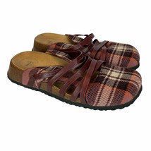 Think! Clogs Womens 8 8.5 Plaid Leather Strappy Comfort Slides Shoes San... - £62.89 GBP