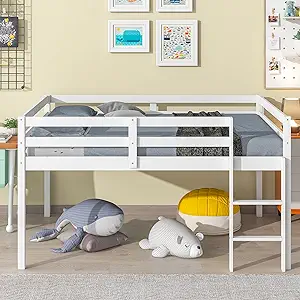 Full Loft Bed, Solid Wood Loft Bed Frame for Kids Girls Boys, White - $453.99
