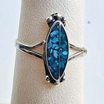 925 Sterling Silver Blue Turquoise Inlay Ring Size 5.25 At - £27.50 GBP