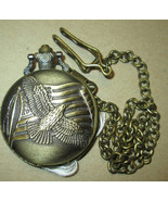 American Flag - Bald Eagle Quartz Pocket Watch with 14&quot; gold tone chain - $18.85