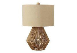 22&quot; Brown Rattan Geometric Table Lamp With Beige Drum Shade - £168.35 GBP