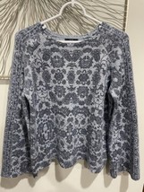 Lucky Brand  Sweater Top Blue Floral Bell Sleeve EPOC M - £17.88 GBP