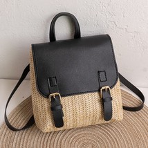 Vintage Straw Backpack Women&#39;s Fashion Shoulder Bag Versatile Straw Woven PU Lea - £19.57 GBP