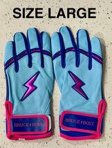 BRUCE BOLT BABY BLUE AND PINK PREMIUM LEATHER BATTING GLOVES SIZE LARGE - $73.49