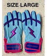 BRUCE BOLT BABY BLUE AND PINK PREMIUM LEATHER BATTING GLOVES SIZE LARGE - $73.49