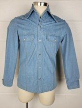 Vintage 70s Tobias Mens Pearl Snap Button Blue Denim Jacket S - £41.09 GBP