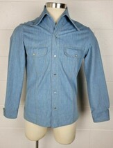 Vintage 70s Tobias Mens Pearl Snap Button Blue Denim Jacket S - £40.20 GBP