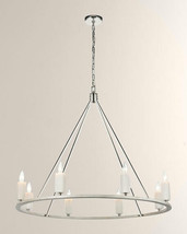 Horchow Darlana Style White Stone Polished Nickel Round Ring Chandelier ... - $830.61