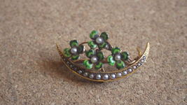 Antique Krementz 14K Gold Enamel Seed Pearl Brooch C1920&#39;S - £485.87 GBP