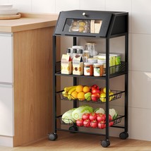 Rolling Kitchen Cart With Bread Box And 2 Pull-Out Wire Baskets - 4-Tier... - $101.99