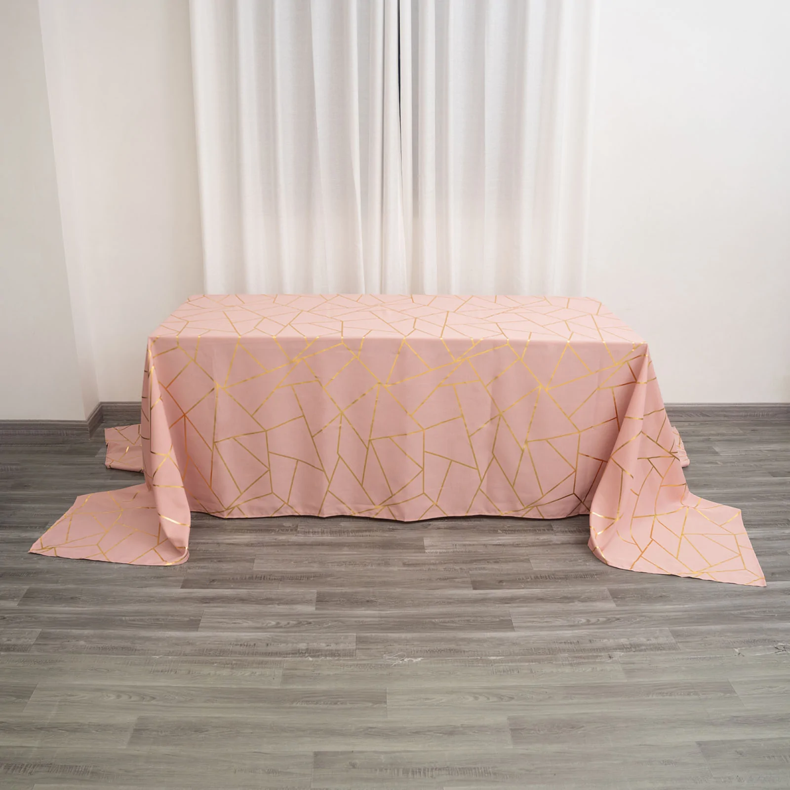 Dusty Rose - Rectangle Polyester Tablecloth Gold Foil Geometric 90&quot;x156&quot;  - £43.17 GBP