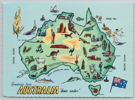 Colorful Illustrated Map Of Australia With Landmarks And Wildlife Postcard - £5.33 GBP