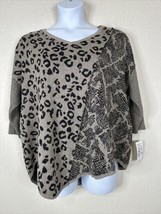 NWT Democracy Womens Plus Size 1X Taupe Animal Print Knit Sweater 3/4 Sleeve - £17.52 GBP