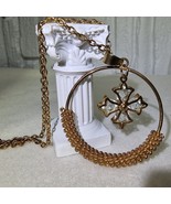 Vintage Gold Tone Circle Pendant Necklace w/ Crystal Cross – Rare Religi... - $52.36 CAD
