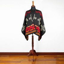 Tribal-Inspired Reversible Alpaca Unisex Poncho with Aztec Geometric Accents - £85.60 GBP