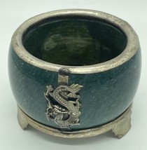 c1900 Chinese Buddha finial Green Jade Footed Silver Mount Censer Antique Dragon - £87.92 GBP