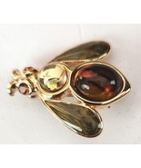 MONET Queen Bee Bug Brooch Pin Cabochons Rhinestone Green Enameling 1 In... - $19.95