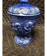 Vintage Urn / Compote WOODPECKER PRODUCTS BLUE FOOTED PEDESTAL COVERED J... - £13.20 GBP