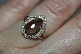 Fine 14K Rose Gold Pear-shaped smoky topaz Diamond Halo Ring 2.5 grams  #13819 - £336.26 GBP