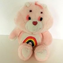 Care Bear Cheer Bear Teddy Stuffed Animal Plush Vintage Pink Rainbow Hearts 13&quot; - £11.98 GBP
