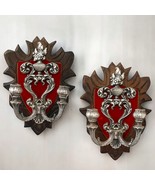 Vintage Baroque Medieval Style Wall Sconces Set Of 2 With Red Velvet Shield - €51,72 EUR