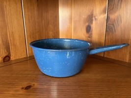 Vintage Blue and White Speckled Enamelware Graniteware Saucepan Pot | 7 cups - £18.99 GBP