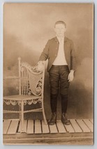 RPPC Darling Young Man With Ornate Wicker Chair Real Photo Postcard Y28 - £9.52 GBP