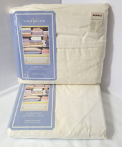 Vtg Liz Claiborne Villager QUEEN Ivory Flat Sheet w/Eyelet + Fitted Sheet Set - £34.96 GBP