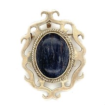 Vintage Sign Sterling Mexico Filigree Oval Lapis Lazuli Cabochon Brooch Pendant - £75.17 GBP