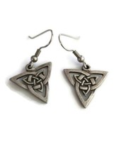 Trinity Celtic Knotwork Triangle Silver Tone Drop Earrings - £19.60 GBP
