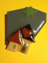  HOUSE PIN by Lucinda - with green star - one of a kind - Maine artist  - £15.84 GBP