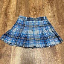 Brooks Brothers Fleece Girls Blue Plaid Pleated Skirt Size 5 XS Adjustable Waist - £20.57 GBP