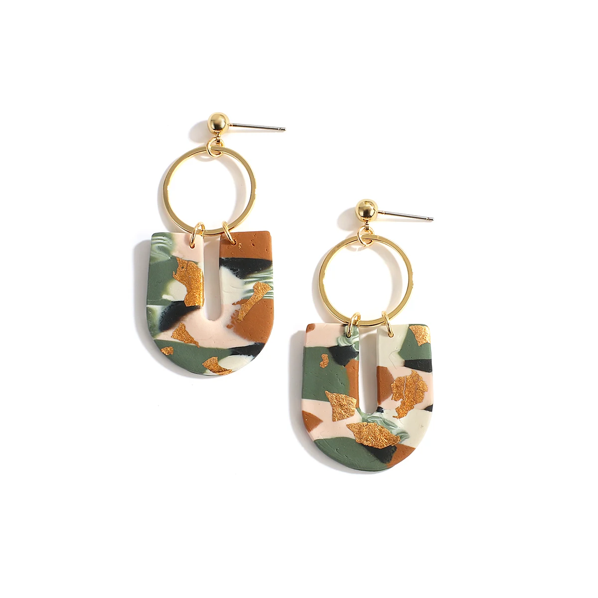 Handmade Polymer Clay Drop Earrings for Women Fashion Abstract Pattern Clay Meta - $16.14