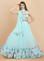 Beautiful Aqua Blue Embroidered Shaded Georgette Anarkali Gown396 - £108.29 GBP