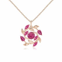 ANGARA Round and Marquise Pink Sapphire Olive Branch Pendant in 14K Solid Gold - £2,299.52 GBP