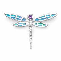 925 Sterling Silver Blue Opal CZ Dragonfly Slide Pendant Women Girl Jewelry Gift - £92.93 GBP